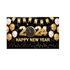 Festive 2024 New Year Countdown Banner 180X110cm Noble Black Gold Elements