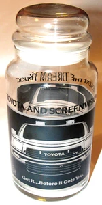 VTG 1989 TOYOTA 4X4 SR-5 V-6 TRUCK ADVERTISING GLASS JELLY BEAN JAR! SUPER BOWL! - Picture 1 of 14
