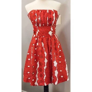Plenty Flock! by Tracy Reese Red White 100% Silk Strapless Balloon Dress Size 2 - Picture 1 of 4
