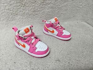 Air Jordan 1 Girls Mid GS Sneakers 8C Pinksickle Orange Leather Lace Up Shoes