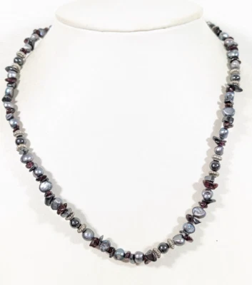 Ожерелье богемное серое барочный жемчуг фиолетовый камень бисер западное побережье 20 дюймов - Изображение 1 из 4