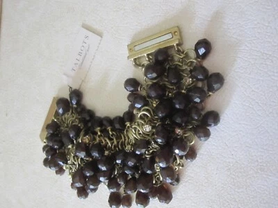 NWT Talbots Brass Tone Metal Bracelet/ Magnetic Clasp, Black Onyx, Clear Crystal - Image 1 of 4