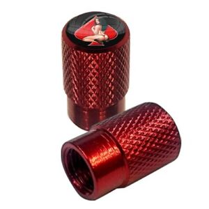 2 Red Billet Knurled Tire Valve Cap Motorcycle - PIN UP GIRL SPADE - 019