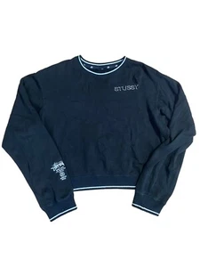 Stussy Women's Crop Black Crew Neck Jumper Embroidered Size 10 LA New York Paris - Picture 1 of 6