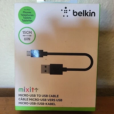 Belkin Micro USB to USB Cable 6 Inch Black - NEW IN BOX - Image 1 of 4