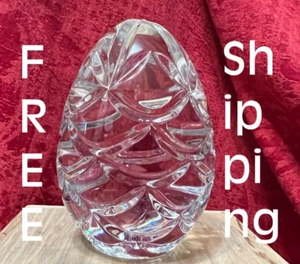 Large Clear Cut Glass Crystal EGG Shaped Heavy Big Paperweight  4-1/2" X 3"  EUC - Picture 1 of 8