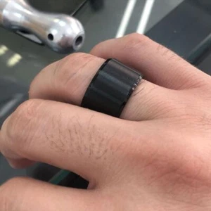 Wide Tube Black Rings - 15mm Stainless Steel Chunky Band Men Jewelry Accessories - Picture 1 of 17