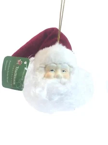Christmas House Traditions Porcelain Santa Head Ornament Red Cap Greenbrier - Picture 1 of 12