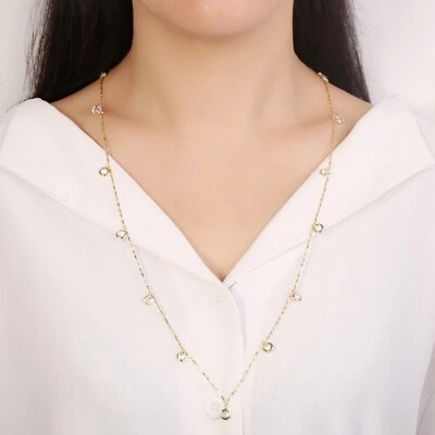 Collar Briolette Cristal Roca Redondo 5mm 28"" Oro 14K Vermeil - Regalo Perfecto Foto 1 de 4