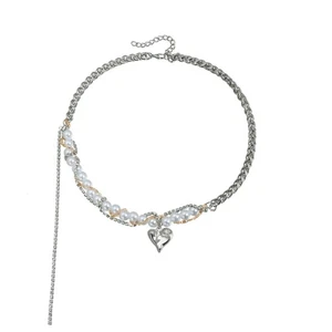 Unique Sweet Edgy Pearls Heart Necklace Adjustable Chain Trendy Jewelry Gift - Picture 1 of 8
