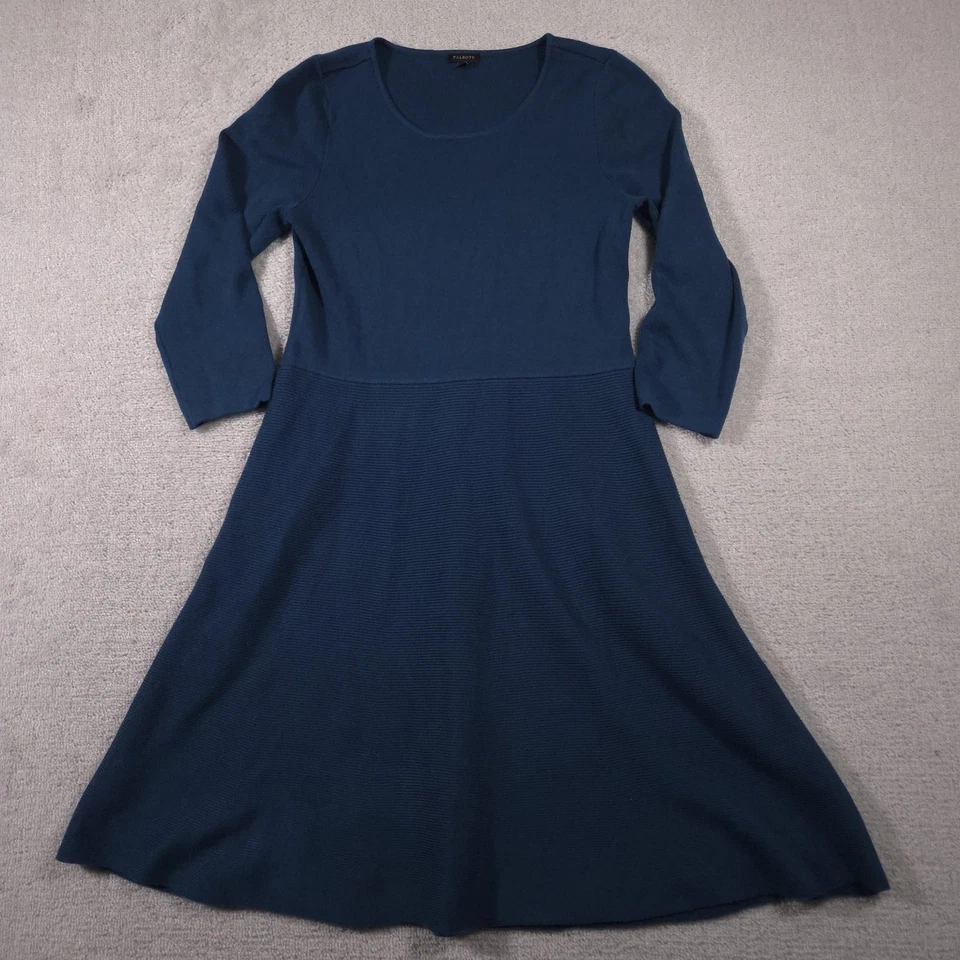 Talbots Dress Womens Large Blue Knit Sweater Fit & Flare A-Line 3/4 Sleeve Soft - Image 1 of 4