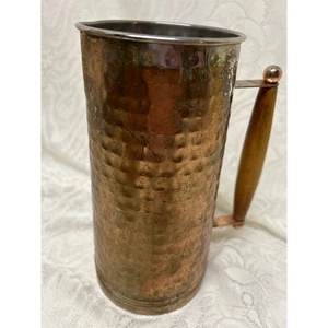 Vintage Hammered Copper Plated Pitcher with Wood Handle 8" Tall Bar DecorVase - Picture 1 of 8