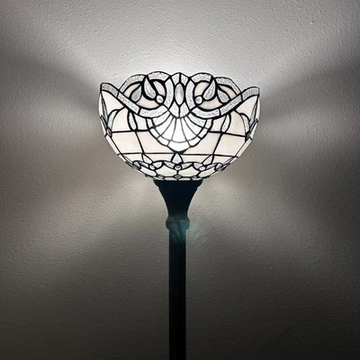 Tiffany Style Floor Lamp White Stained Glass Baroque Style 12"W*12"D*66"H - Image 1 of 4