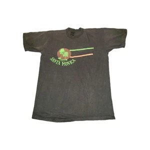 Santa Monica California Mens T shirt 80s Palm Tree Vintage Rare Black Large - Picture 1 of 7