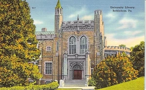 Cartolina PA: Biblioteca Universitaria, Betlemme, Pennsylvania, Lino Vintage - Foto 1 di 2