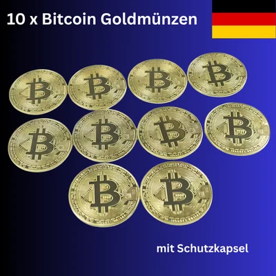 Bitcoin Münze Gold (10er Pack) Krypto Coin Deko Geschenk mit Schutzkapsel BTC - Bild 1 von 4