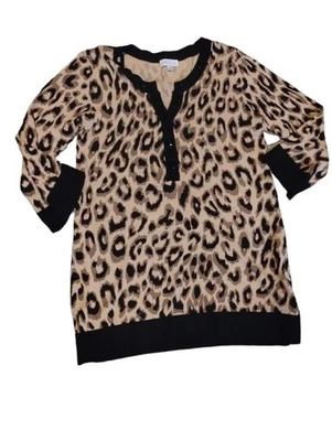 Joseph A Women’s Leopard Print 3/4 Sleeve Tunic Top Size Medium – Rayon Nylon - Image 1 of 4