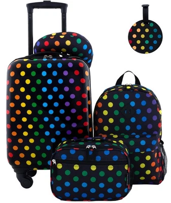 5 Piece Kids' Luggage Set, Black Polkadot - Image 1 of 4
