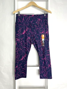 Avia Activewear Pant Capri M Womens Navy Pink Print Moisture Wicking Pockets NEW - Picture 1 of 20