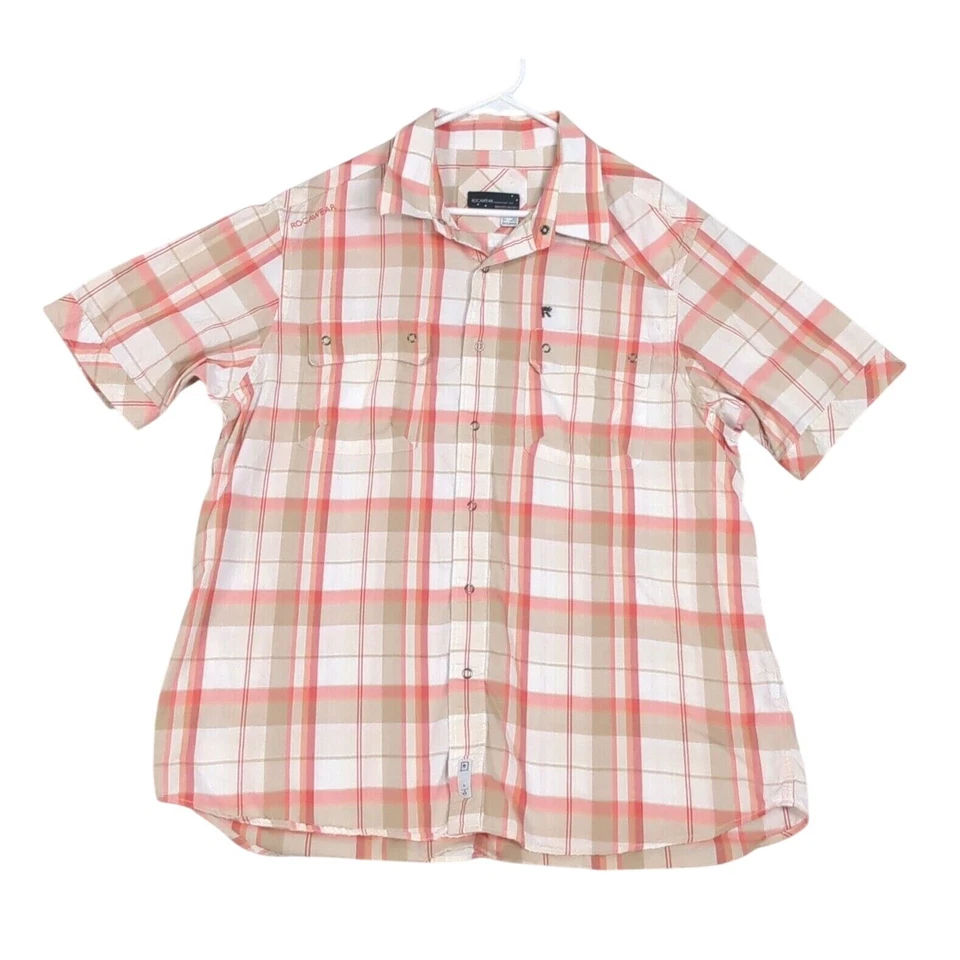 Camisa Rocawear Para Hombre 2XL Blanca Melocotón Madras A Cuadros Rendimiento Manga Corta Botón Foto 1 de 4