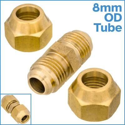 PIPE REDUCER Brass 8mm OD Copper Pipe Tubing Flared Connector Fitting Tube Short Flare Nut