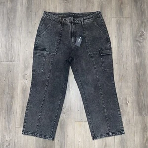 Driftwood Jeans Royce Cargo Wide Leg Straight Leg Acid Black Womens Plus Size 20 - Picture 1 of 9