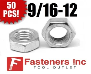(Qty 50) 9/16-12 Hex Jam (Thin) Nuts Zinc Plated Low Carbon Grade 2 - Picture 1 of 2