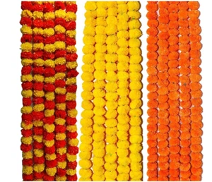 Artificial Marigold Flowers Garlands for Decoration - Pack of 15 - Picture 1 of 4