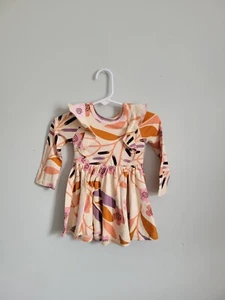 Baby Dot Dot Smile Dress Girl's 6-12mo Beige Floral Ruffle Long Sleeve Twirl NWT - Picture 1 of 2