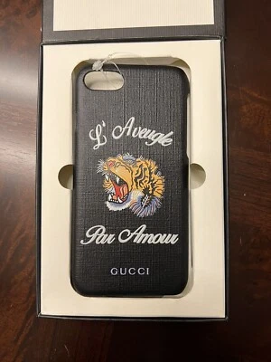 全新带盒 古驰 黑色 Tiger L'Aveugle Par Amour iPhone 7 手机壳 正品 — 第 1/2 张图片