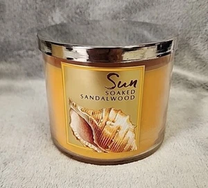 Bath & Body Works SUN-SOAKED SANDALWOOD 3-wick scented candle RARE Limited Ed - Picture 1 of 1