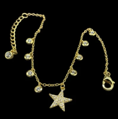 Bracciale da donna catenina Argento 925 color oro firmato stella charm puntoluce - Immagine 1 di 4