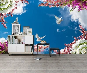 3D Blumen Taube Q3387 Tapete Wandgemälde Fototapete Selbstklebend Kay - Picture 1 of 11