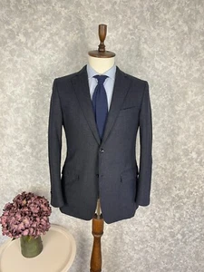 LAB Pal Zileri Charcoal Blue Micro Check Flannel Wool Unlined Blazer 40, EU 50 - Picture 1 of 10