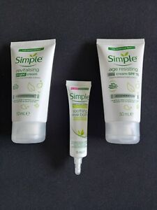 BRAND NEW 3 PIECE SIMPLE AGE RESISTING DAY& NIGHT CREAMS PLUS SOOTHING EYE BALM.