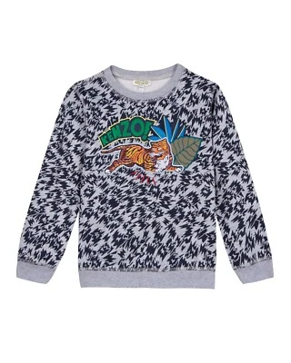 KENZO TEEN KIDS 16 WOMEN'S S SWEATSHIRT TIGER PATCH GRAY ANIMAL PRINT PULLOVER - Image 1 of 4