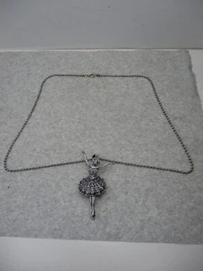 Ballerina Pendant Necklace Ball Chain Ballet Dance 32" Chain Crystal Rhinestone - Picture 1 of 7