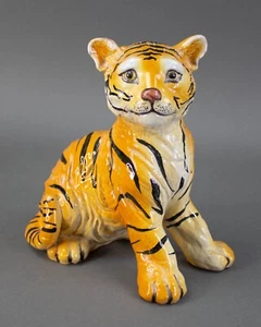 P Marioni Italy Signed Hand Painted Glazed Tiger Cub Art Pottery Statue Figurine - Picture 1 of 10