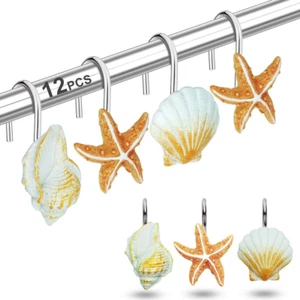 12PCS Shower Curtain Hooks Rings for Bathroom, Fashion Ocean Beach Theme Home De - Picture 1 of 7