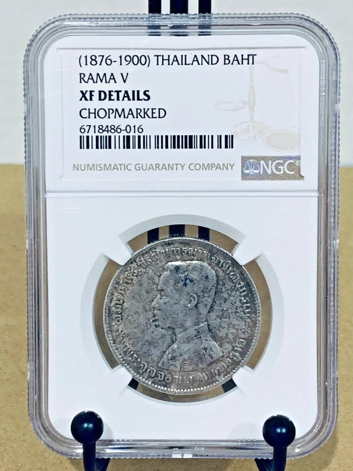 (1876-1900) Thailand Baht Rama V NGC XF Details CHOPMARKED #6718486-016 - Image 1 of 2