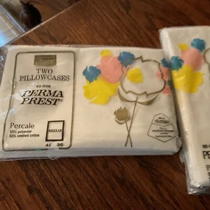 NEW Vtg Deadstock Set of 2 Sears Pillowcases Winter White  6945 Percale Standard - Picture 1 of 8