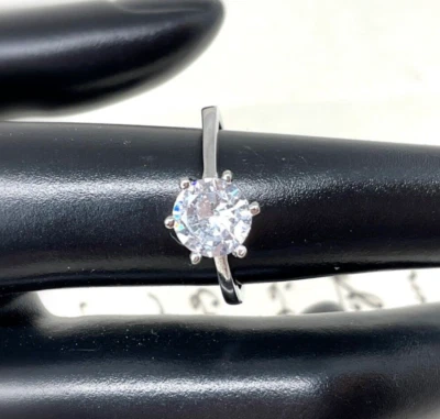 White Gold Cubic Zirconia Ring SOLITAIRE Size N 10k carat Ct Large CZ Engagement - Image 1 of 4