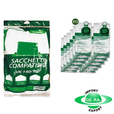 12 SACCHETTI COMPATIBILI PER VORWERK FOLLETTO VK140 150 (NO VK 200 220S 135 131)