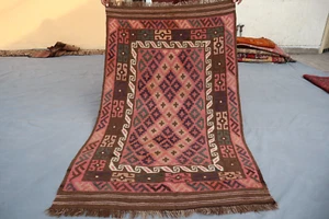 3x5 Afghan Ghallmori Kilim Rug - Tribal Vintage Flatweave Wool Carpet - Brown. - Picture 1 of 11