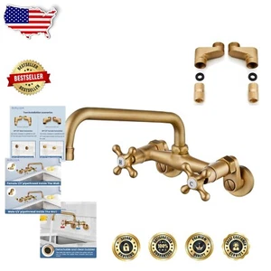 Elegante grifo de lavabo de latón para montaje en pared - caño de 9 pulgadas, control de doble mango - Imagen 1 de 11