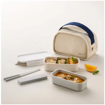 LocknLock DAILY Cotton Dosilock Food Containers 2 Tier Lunch Box Set Korean - Image 1 of 4