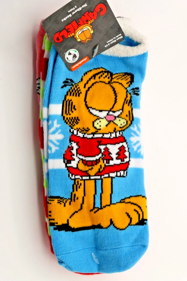 Garfield Cat Christmas Holiday No-Show Socks Two 3-Packs Sz 4-10 Nickelodeon