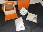 Stunning Hermes Stainless Steel Pendulette Clipper Desk Clock Box Manual Cushion