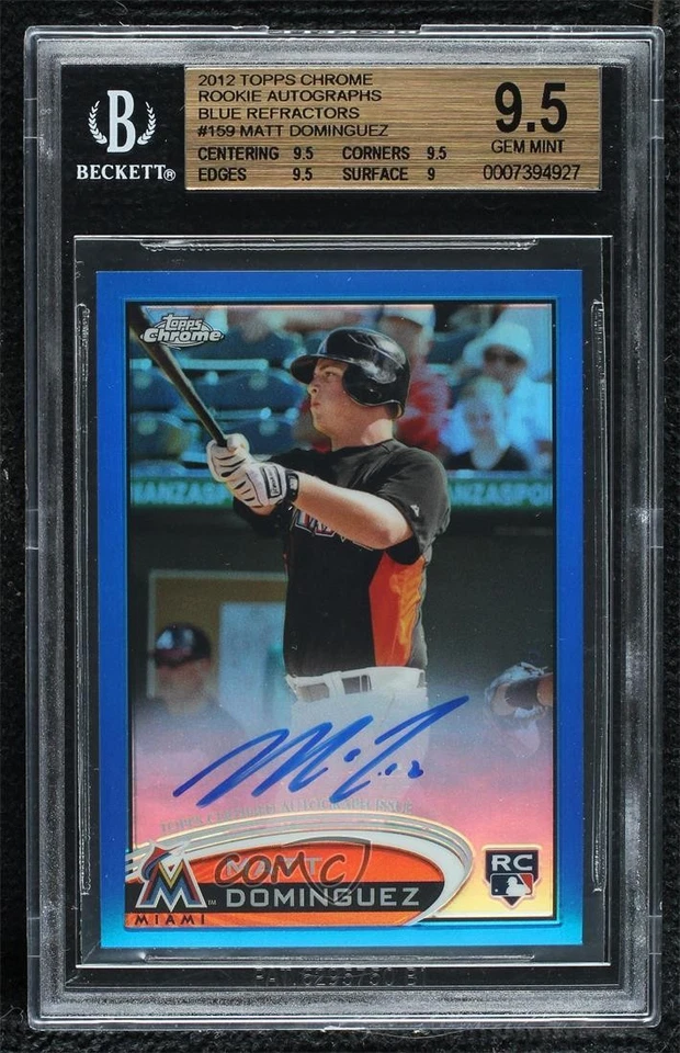 2012 Chrome Rookie Blue Refractor /199 Matt Dominguez #159 BGS 9.5 GEM MINT Auto - Image 1 of 2