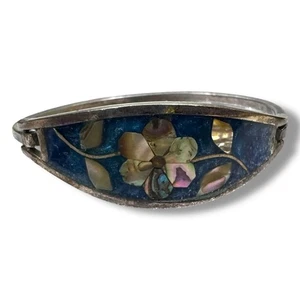 Vintage Alpaca Mexico Abalone Hinged Flower Bracelet - Picture 1 of 13